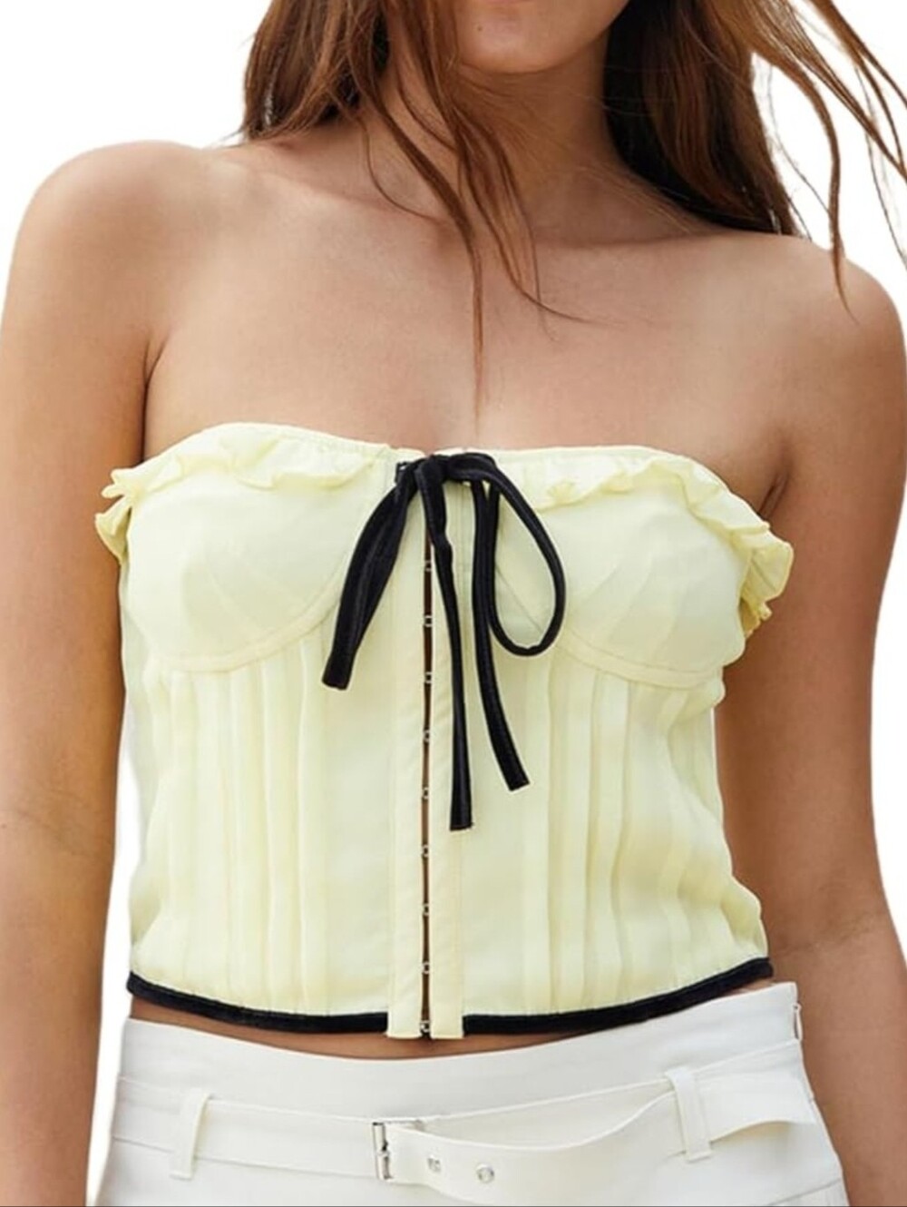 Beverly and Beck Corset Tube Top M Yellow Strapless Velvet Bow NWT PacSun